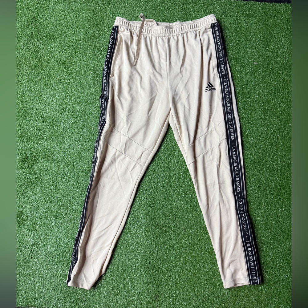 Adidas Men's Beige Joggers with Black Trim